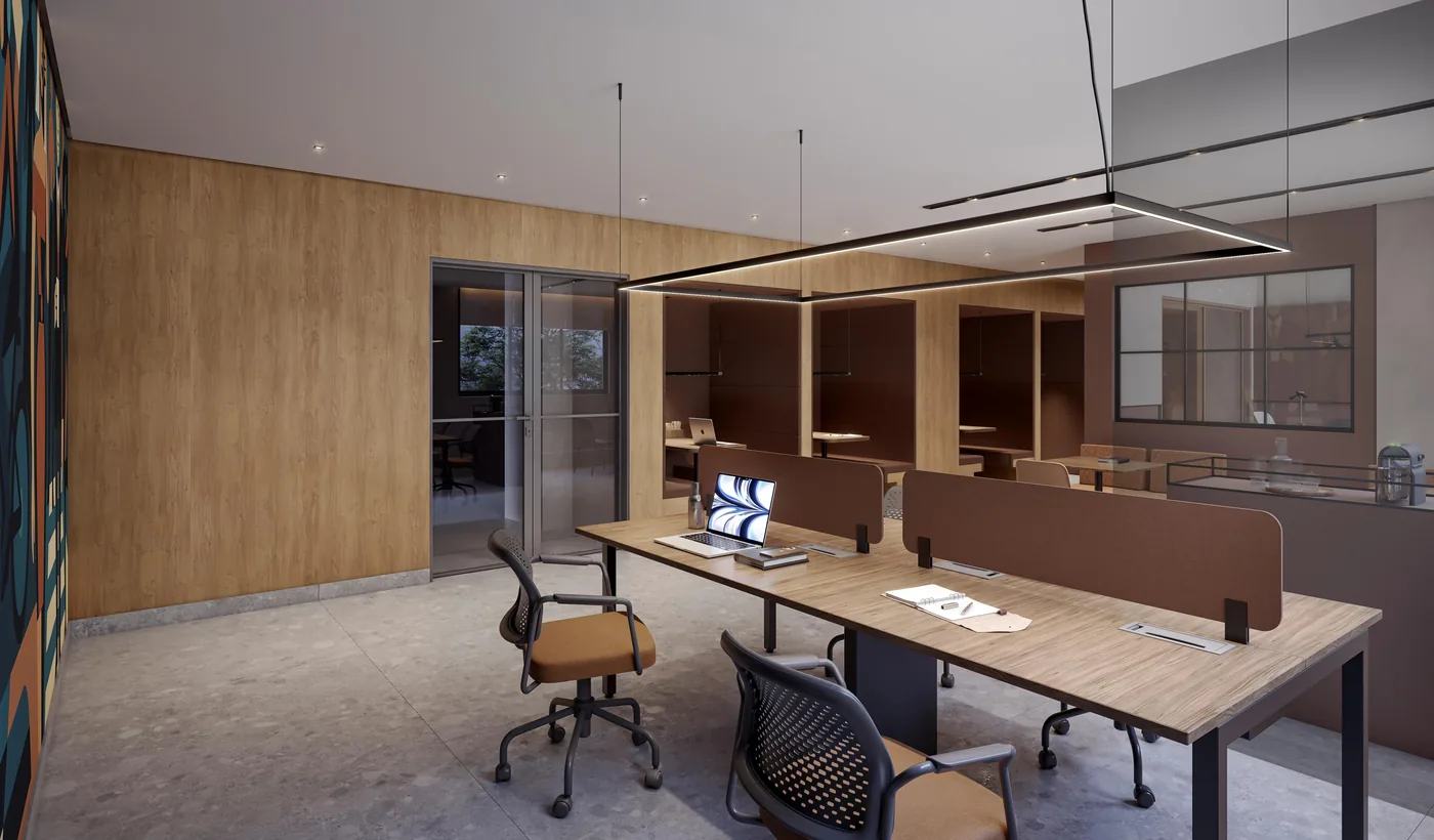 Perspectiva ilustrada do coworking — Nex One Bela Cintra