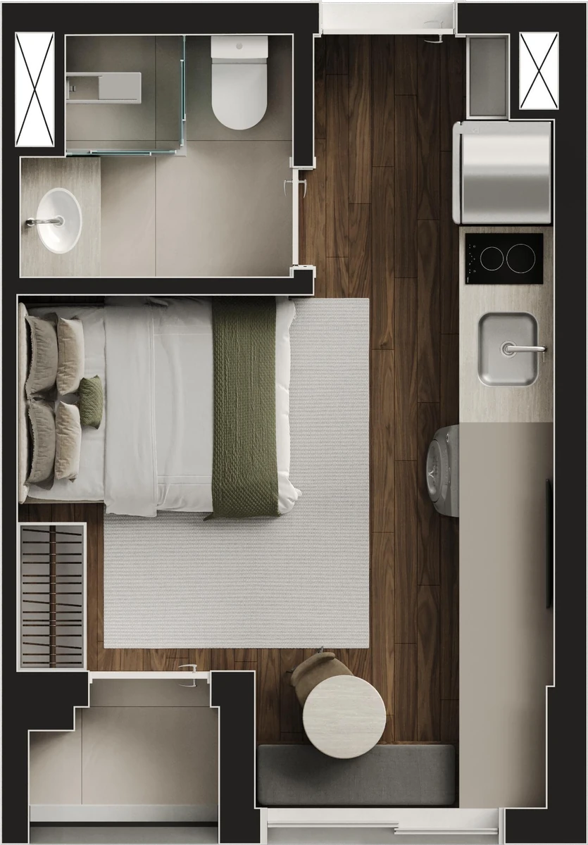 Planta Finais 07 e 09 — 20 m², Studio · terraço