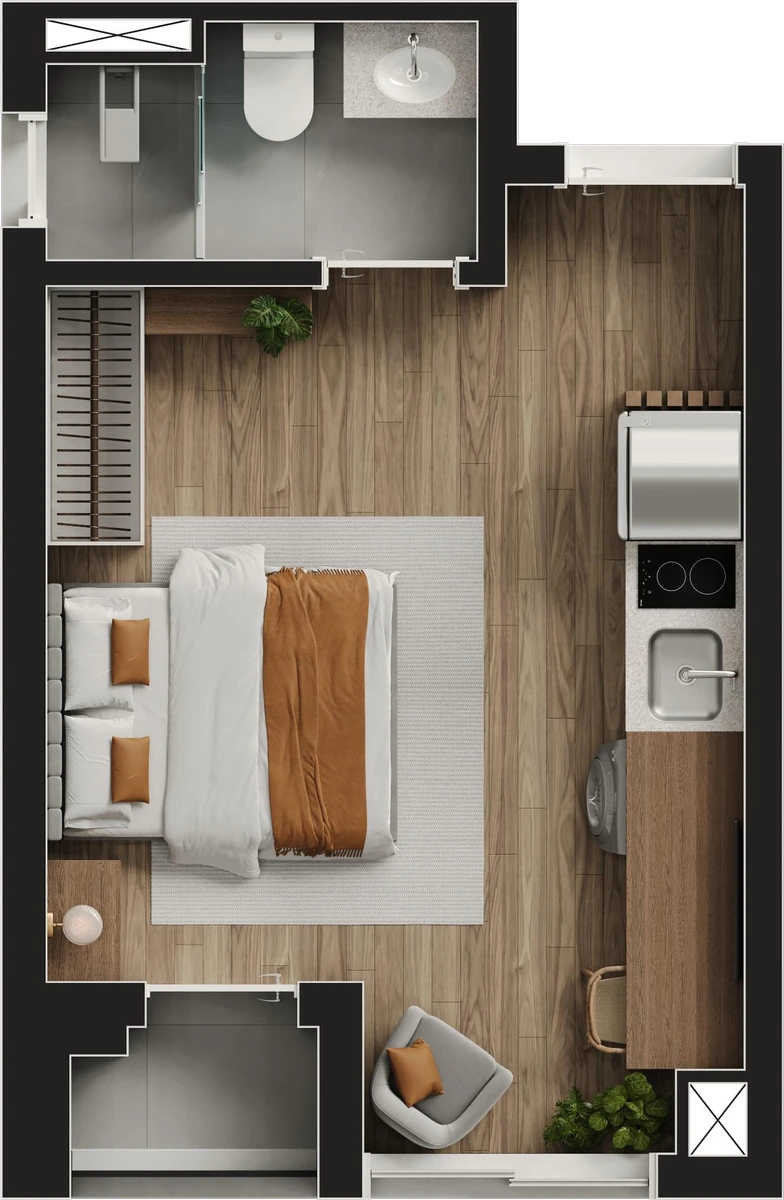 Planta Final 14 — 23 m², Studio · terraço
