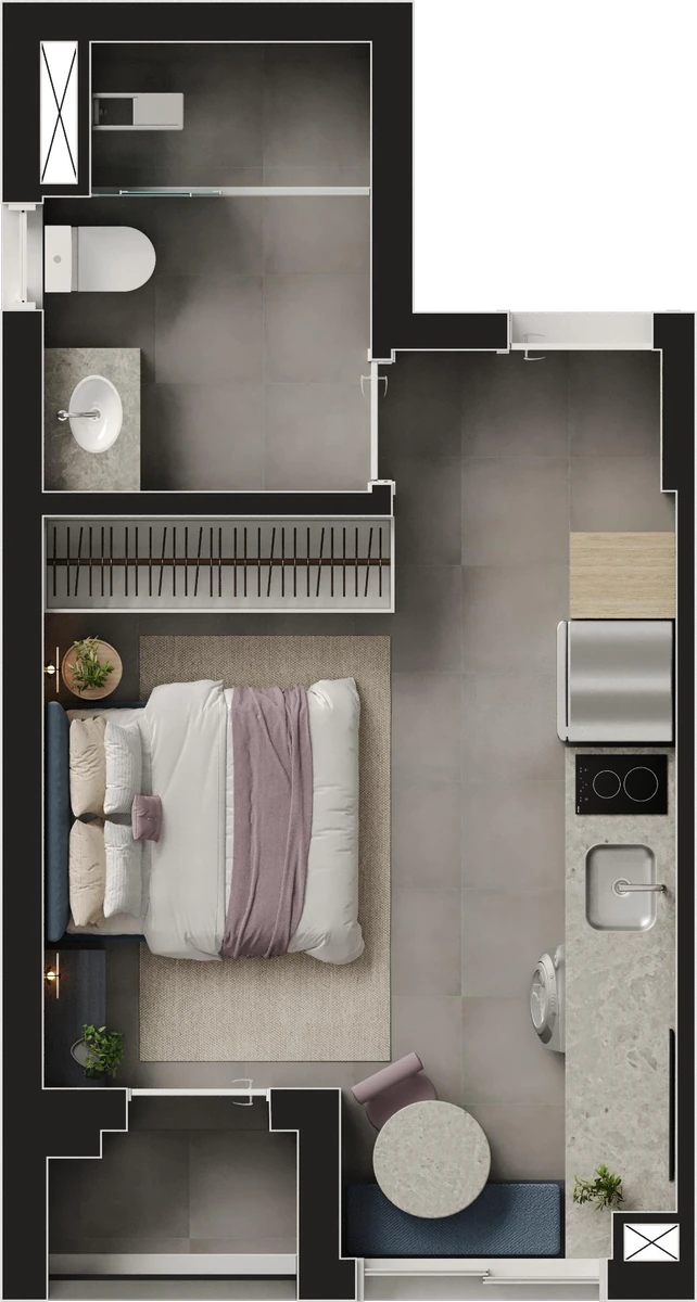 Planta Final 13 · 14º ao 20º pavimento — 25 m², Studio · terraço