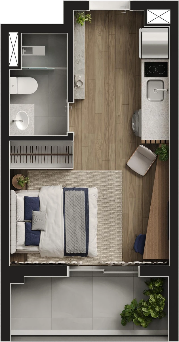 Planta Final 20 — 27 m², Studio · terraço