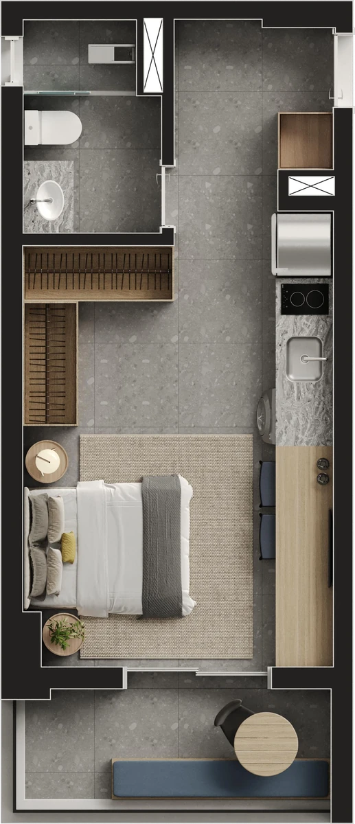 Planta Final 04 · 1º ao 20º pavimento — 32 m², Studio · terraço
